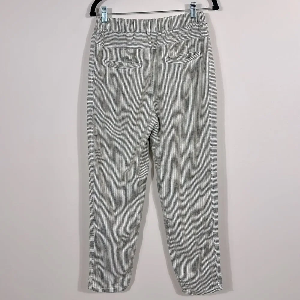 Anthropologie Summer Linen Striped Loose Comfort Elastic Waist Pants Women Small